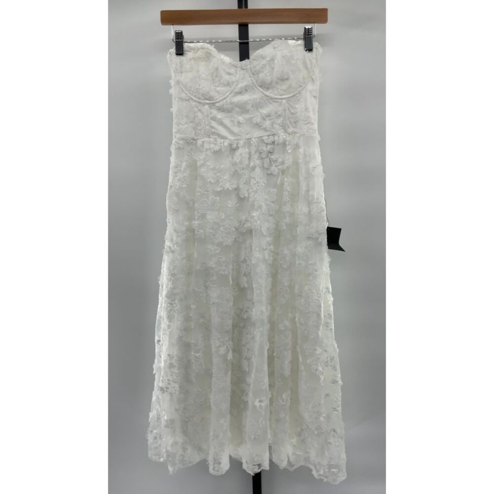 Lulus Women Quite Perfect White Floral Embroidered Strapless Midi Dress Small - Picture 1 of 2